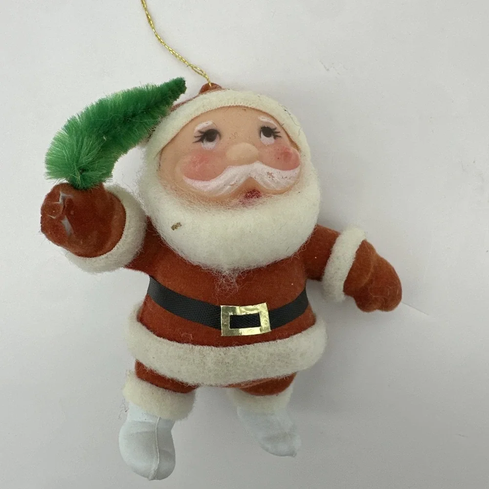Vintage Flocked Santa Claus Christmas Ornament 4